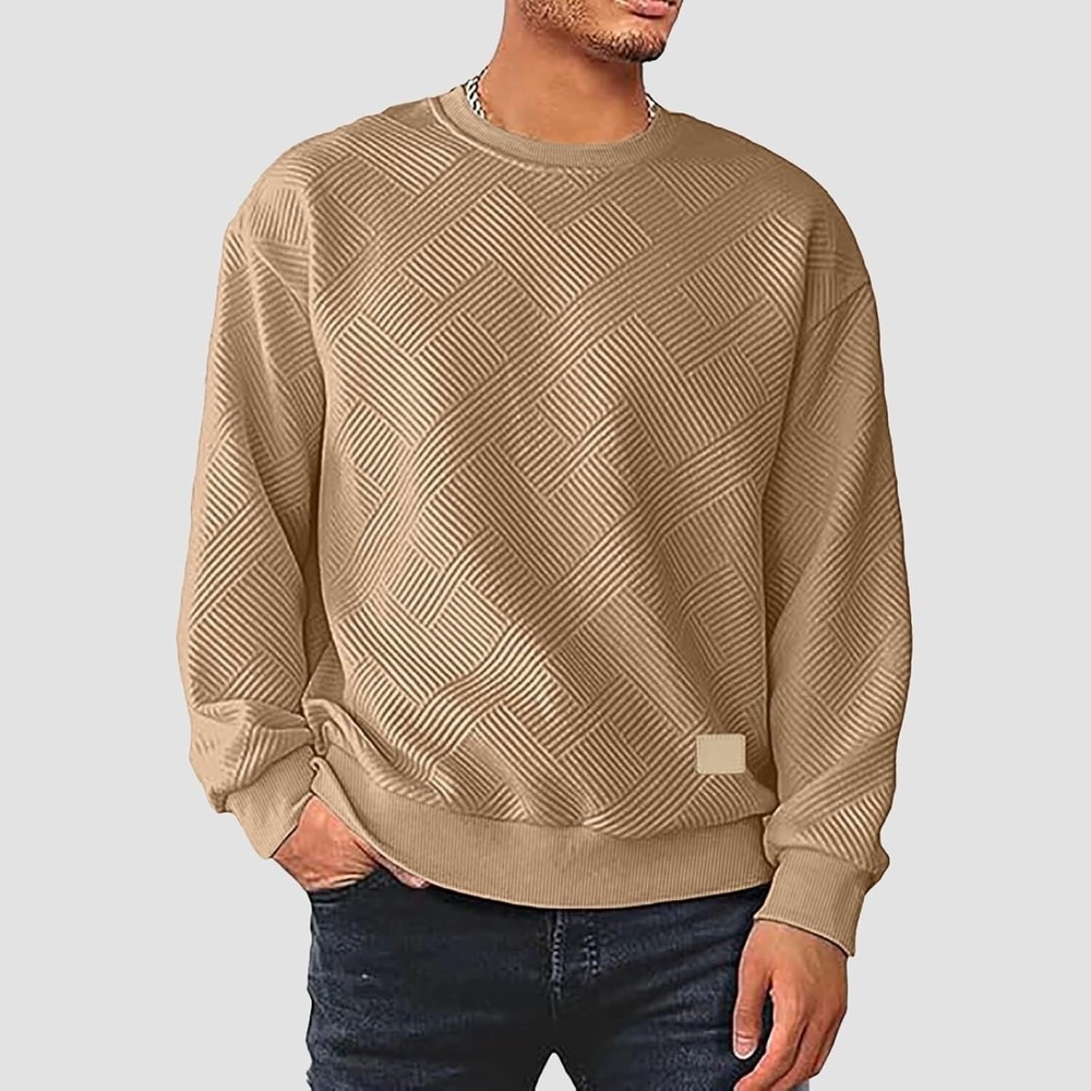 New XXL Textured Geometric Pattern Crewneck Pullover Sweater with Zipper Detail